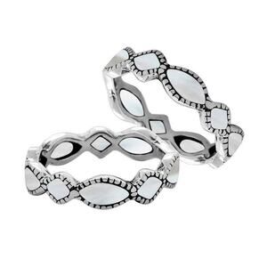 Sterling Silver Geometric Inlaid Band MOP Mother of Pearl Shell Ring Size 8